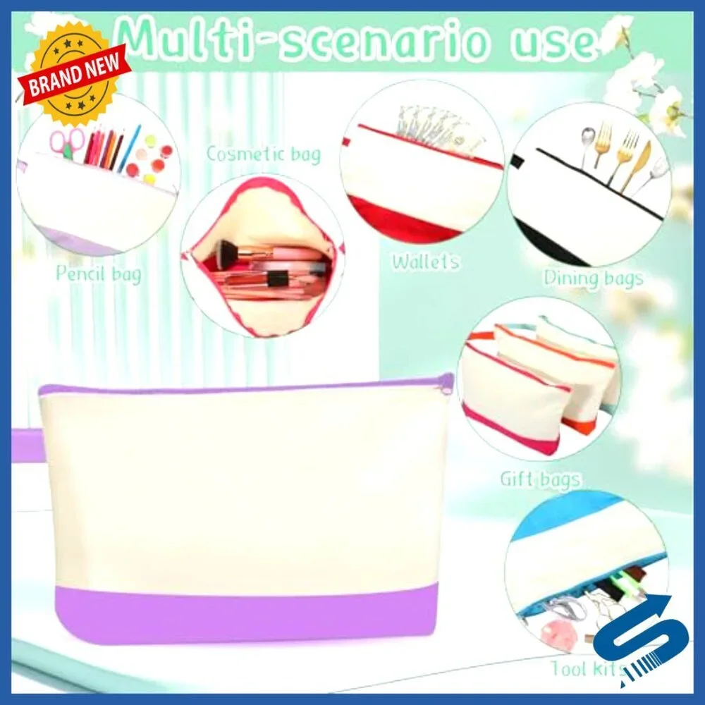 Canvas Tote Bags Bulk Set with Zipper Cosmetic Pouches Reusable Shopping
